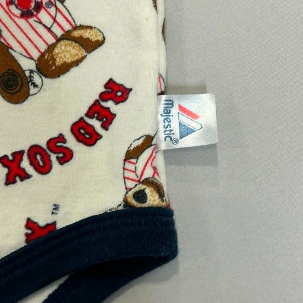 Majestic Boston Red Sox Baby Bodysuit 3-6 Months Cream Navy Bear MLB Cotton